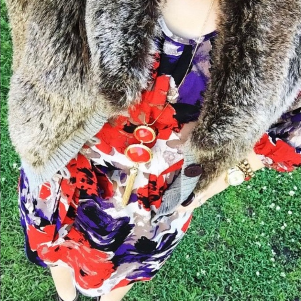 Nine West long sleeve floral tie waist dress - Picture 6 of 6